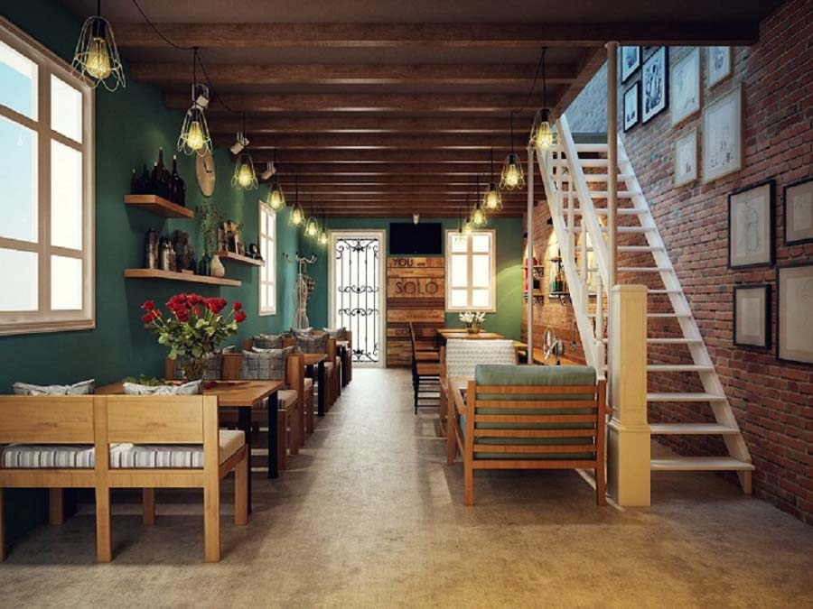 thiết kế quán cafe đẹp ngang 4m